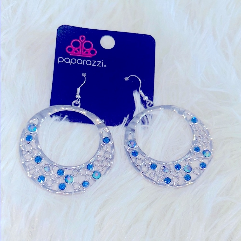 Paparazzi Silver and Blue Statement Earrings